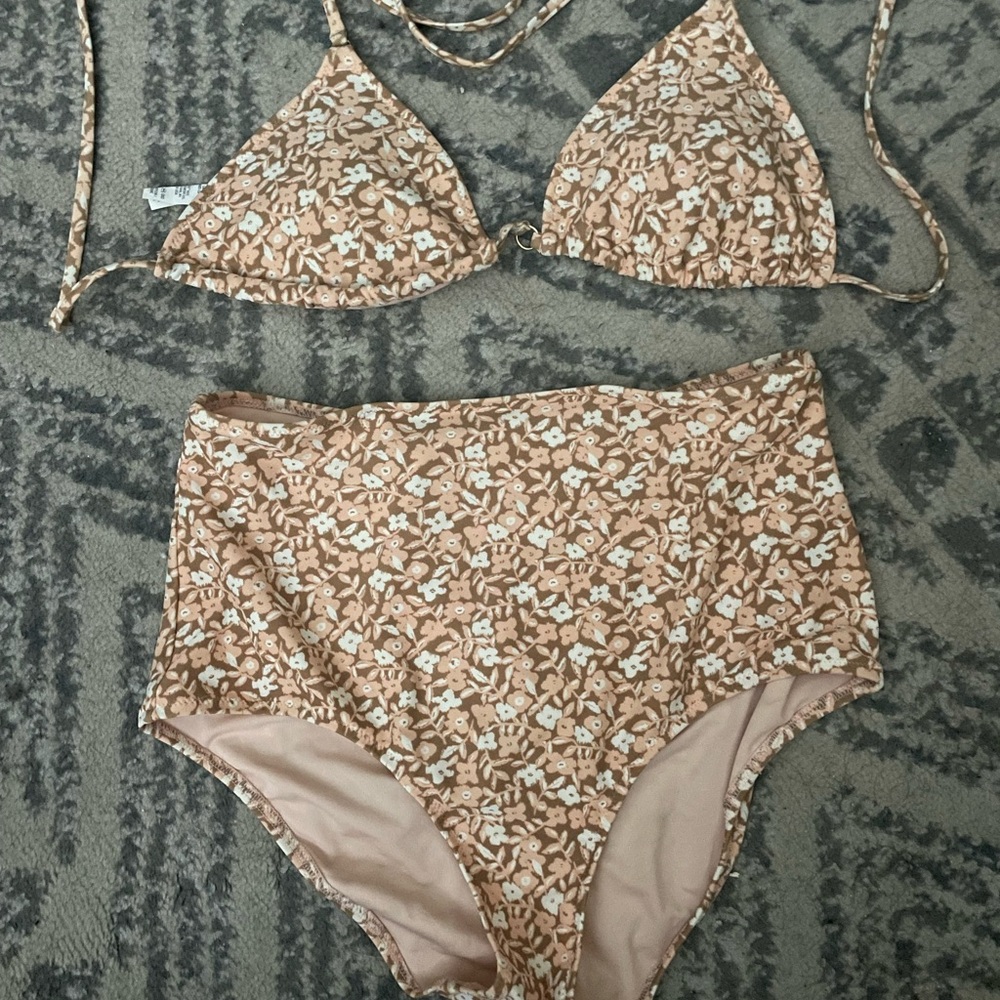 Aerie Floral Bikini with Pink and Brown Accents